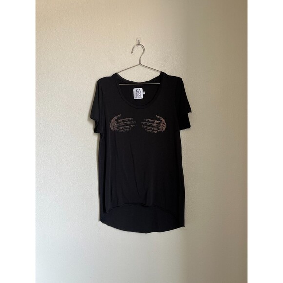 Zoe Karssen Dead Hands Hi-Low Graphic Tee in Black Size MEDIUM - Picture 1 of 6